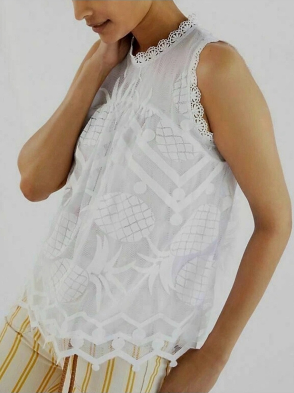 Anthropologie Maeve Pineapple Lace Blouse White Size 6